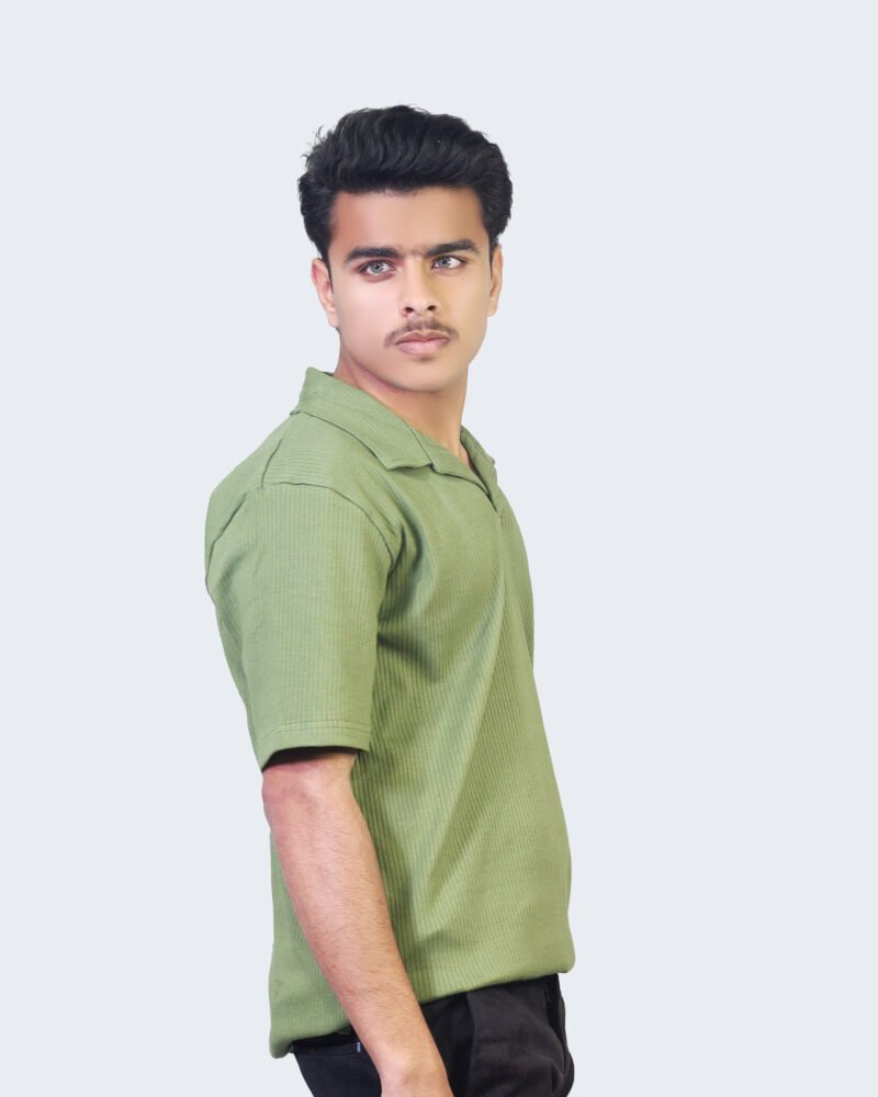 Drop Needle Polo Shirt - Olive Green - Image 2