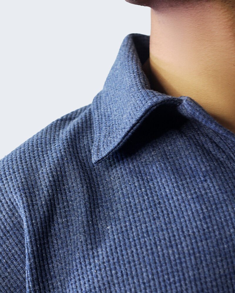 Waffle Knit Polo Shirt - Blue - Image 2