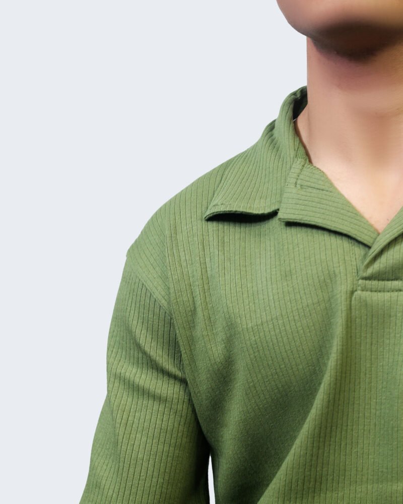 Drop Needle Polo Shirt - Olive Green - Image 4