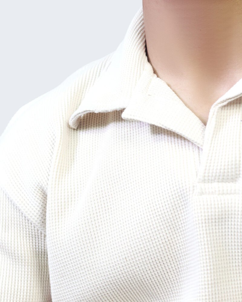 Waffle Knit Polo Shirt - Beige - Image 4