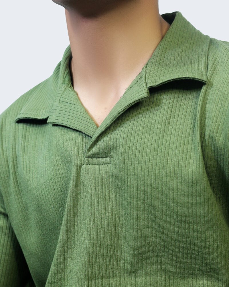 Drop Needle Polo Shirt - Olive Green - Image 3