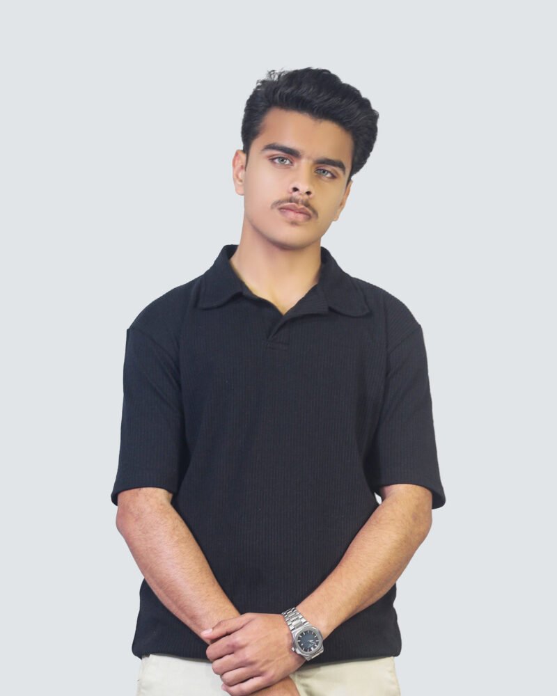 Drop Needle Polo Shirt - Black - Image 2